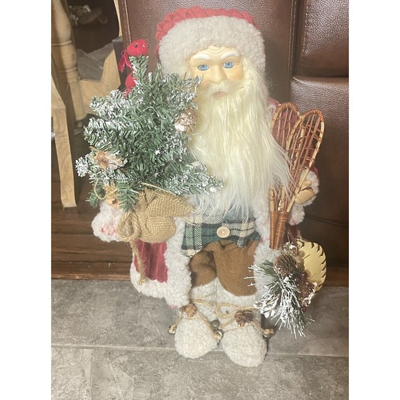 Vintage Country Rustic Standing Santa Ski Racket Tree 18” Christmas C12 - Picture 1 of 7